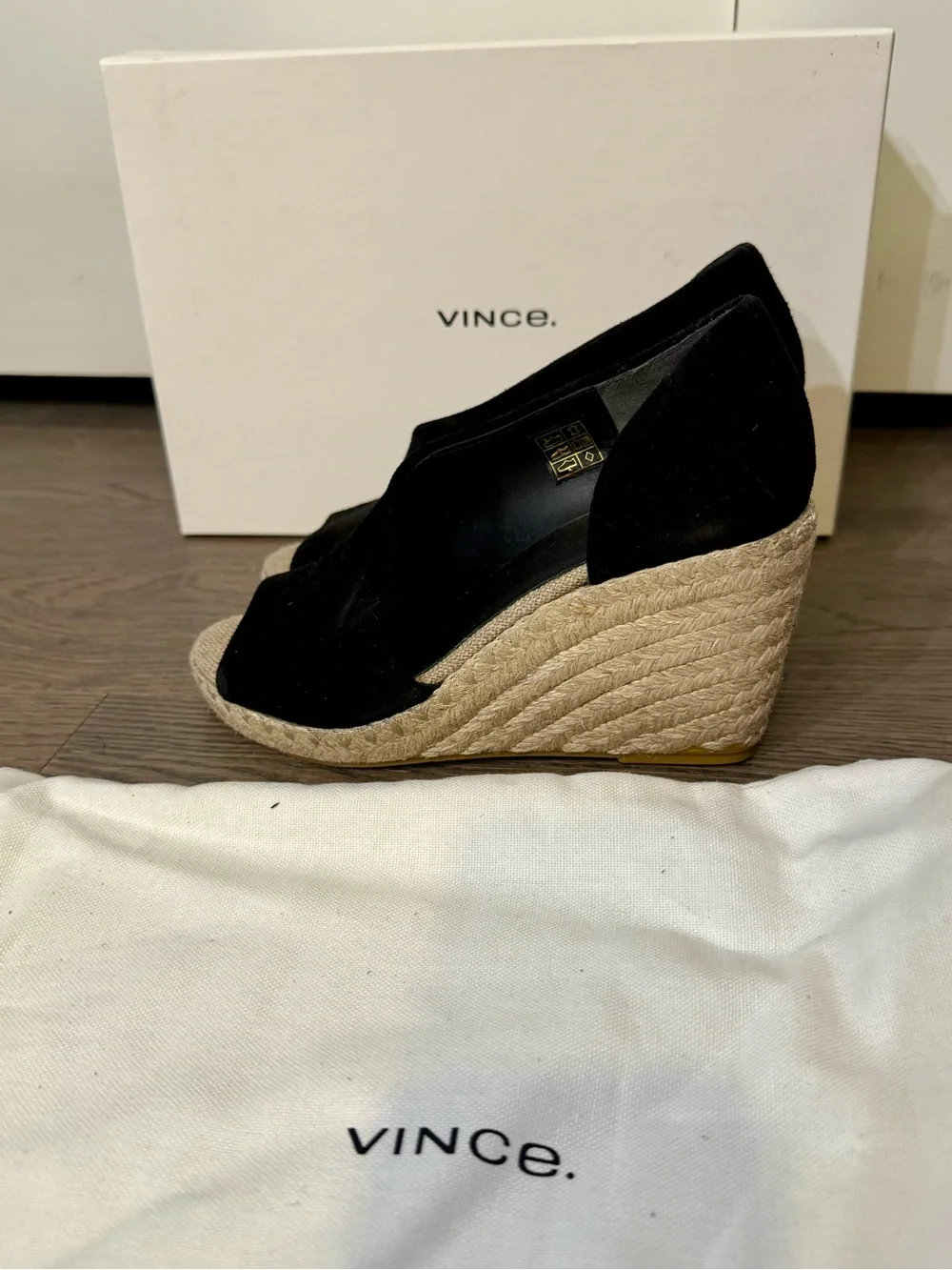 Vince Black Suede Espadrille Wedge Sandals. NWOT